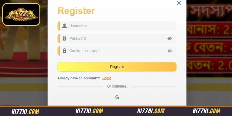 HI77 Registration tutorial layout displaying the required credential information input boxes