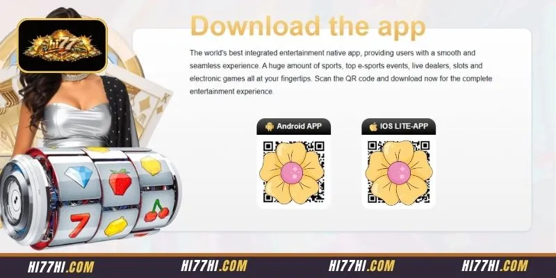 The official QR code download panel interface designed for installing the HI77 APP